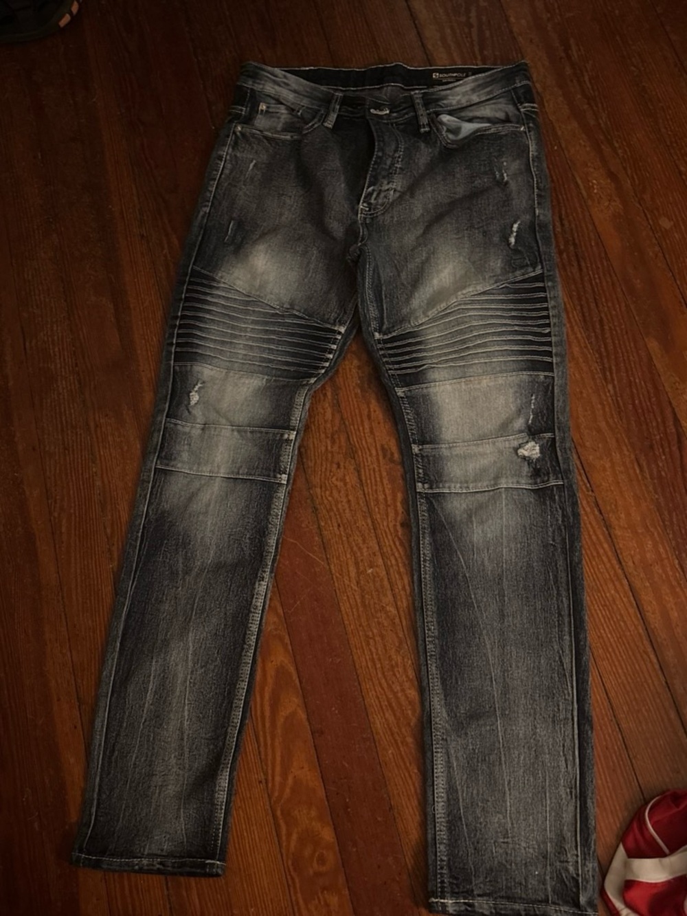 South Pole Men's Black Wash Slim Straight Moto Jeans